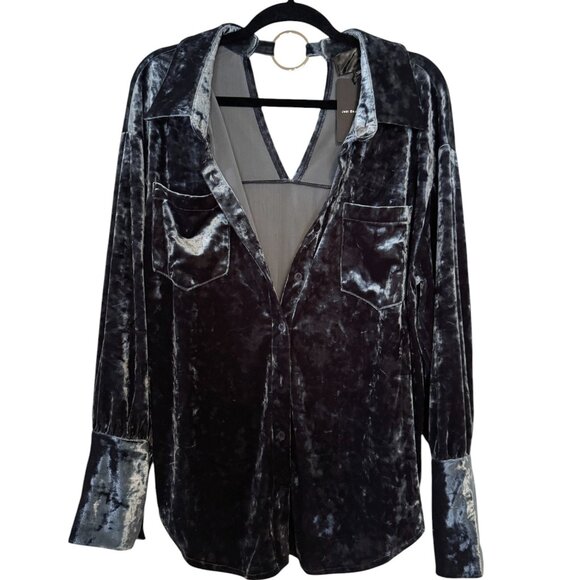 Just One Answer Velour Button-Up Shirt – Women’s Medium – Back Cutout - Picture 2 of 3